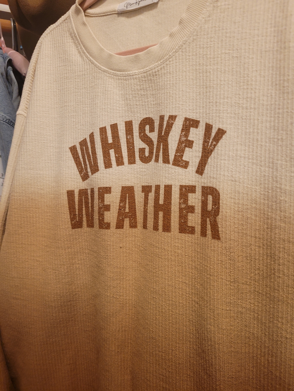 Woman's Oversizsed 'Whiskey Weather' Sweatshirt- Beige/Brown L